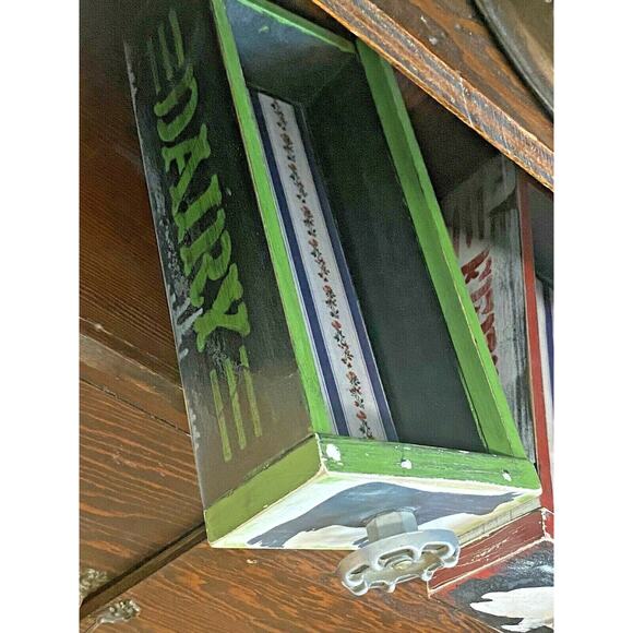 Farmhouse Wood Drawer Crate w/ Vintage Dairy Cow Spigot Handle, Green/Black - Picture 12 of 12
